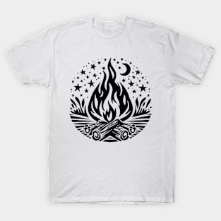 Mystical Night Sky and Blazing Fire Circle T-Shirt